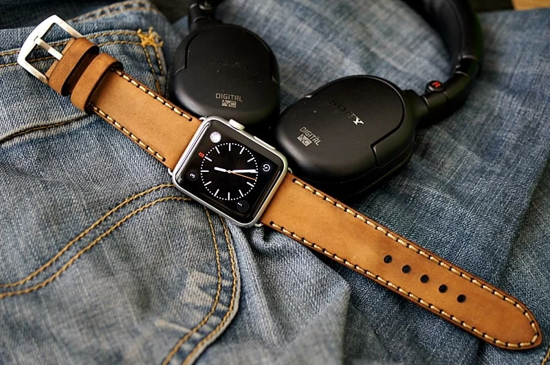 AWBF90-D4 handgefertigt Vintage Leder Uhrenarmband incl. Lugs Adapter für Apple Watch (oder Apple Watch Sport) 42mm oder 38mm